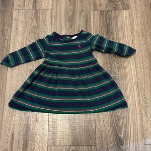 Ralph Lauren Blue Label Baby Girl Green Navy Striped Dress Size 9 Months